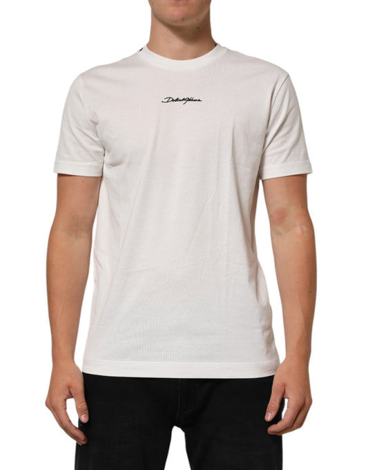 Dolce & Gabbana Weißes T-Shirt mit Rundhalsausschnitt und Logodruck aus Baumwolle für Männer