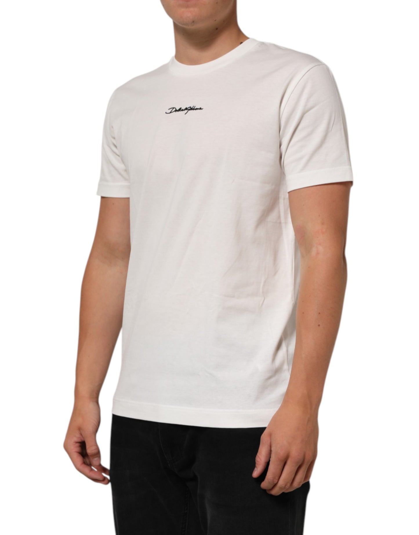 Dolce & Gabbana Weißes T-Shirt mit Rundhalsausschnitt und Logodruck aus Baumwolle für Männer