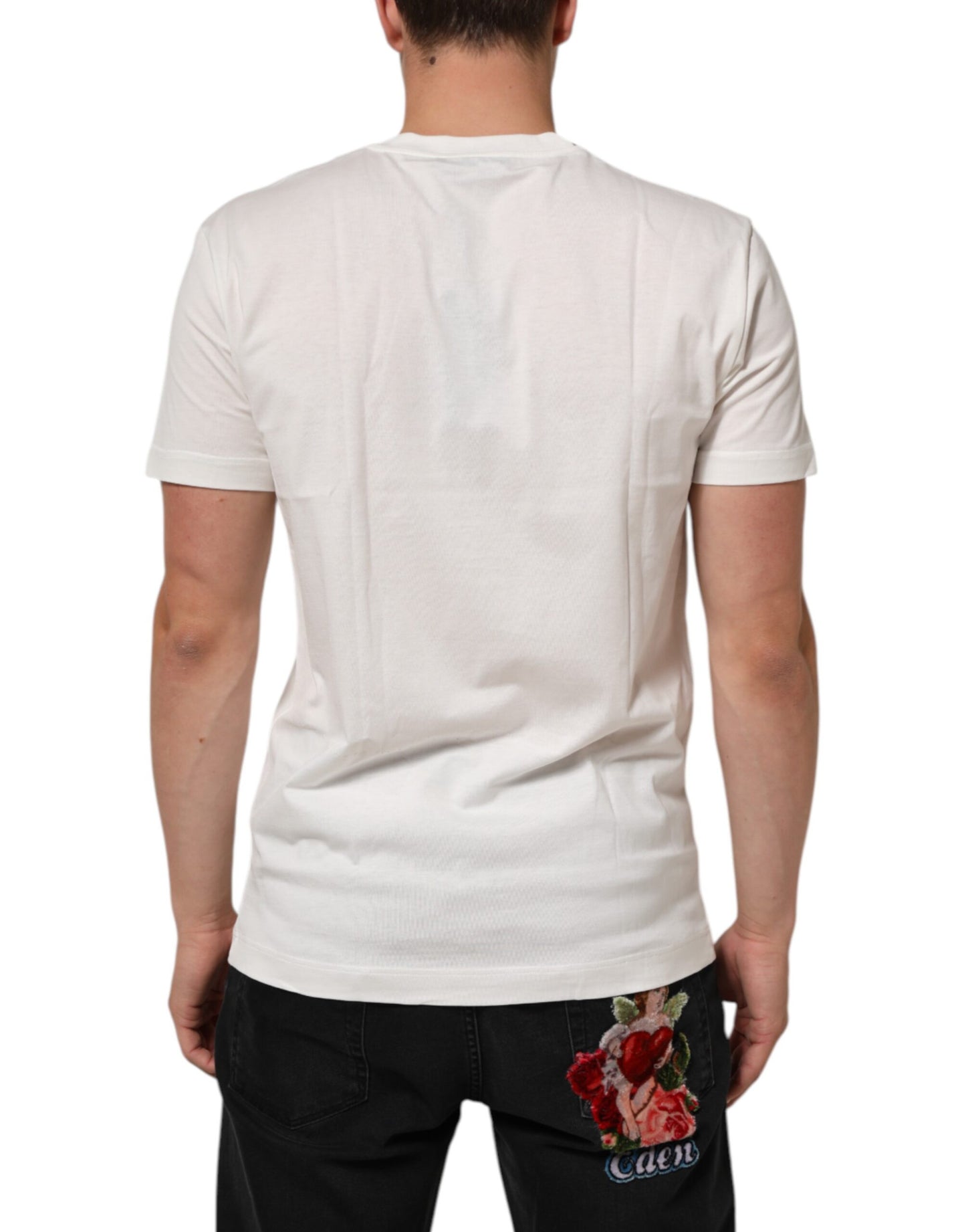Dolce & Gabbana Weißes T-Shirt mit Rundhalsausschnitt und Logodruck aus Baumwolle für Männer