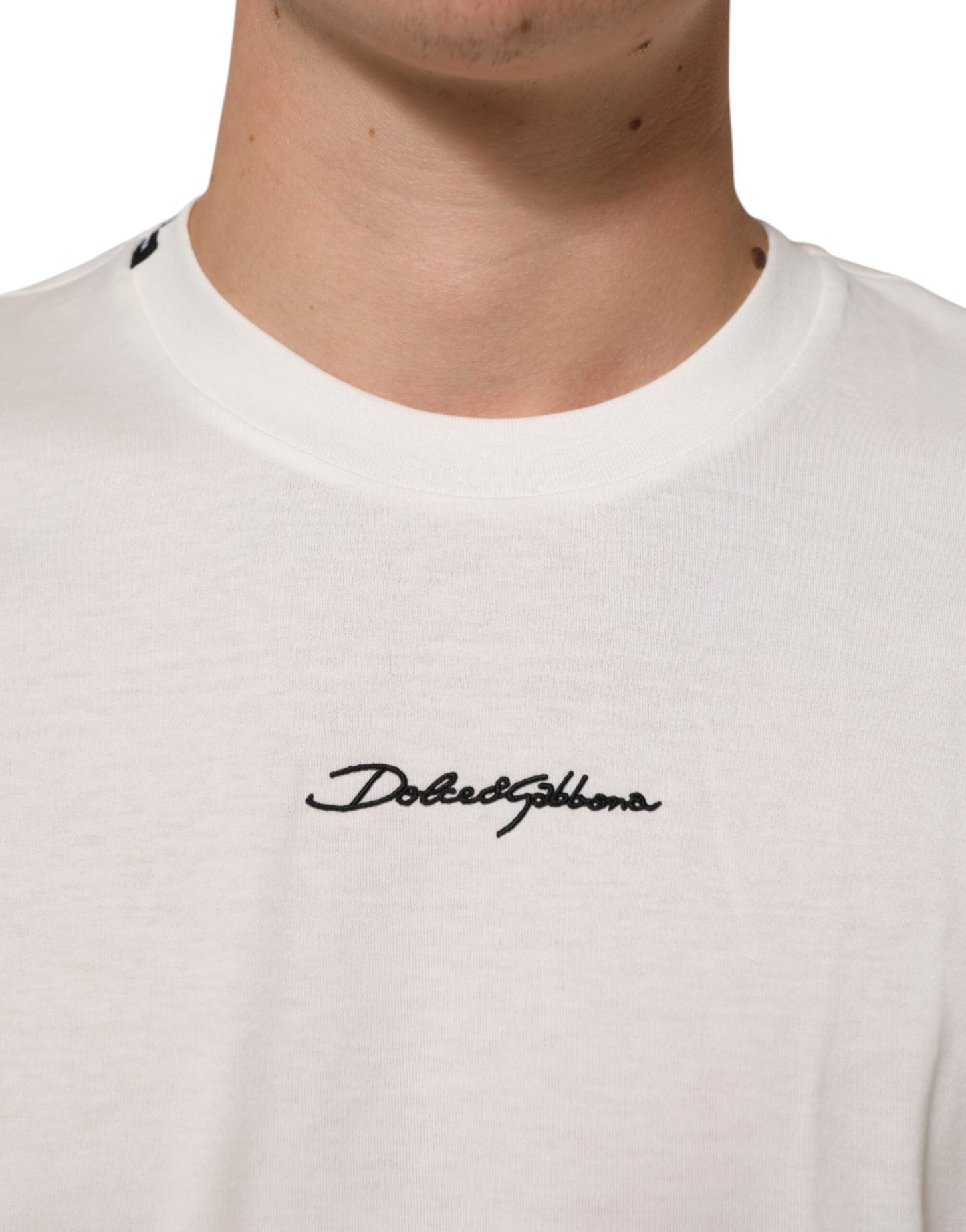 Dolce & Gabbana Weißes T-Shirt mit Rundhalsausschnitt und Logodruck aus Baumwolle für Männer
