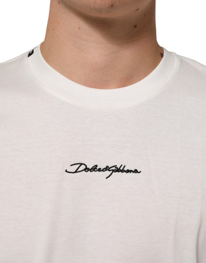 Dolce & Gabbana Weißes T-Shirt mit Rundhalsausschnitt und Logodruck aus Baumwolle für Männer