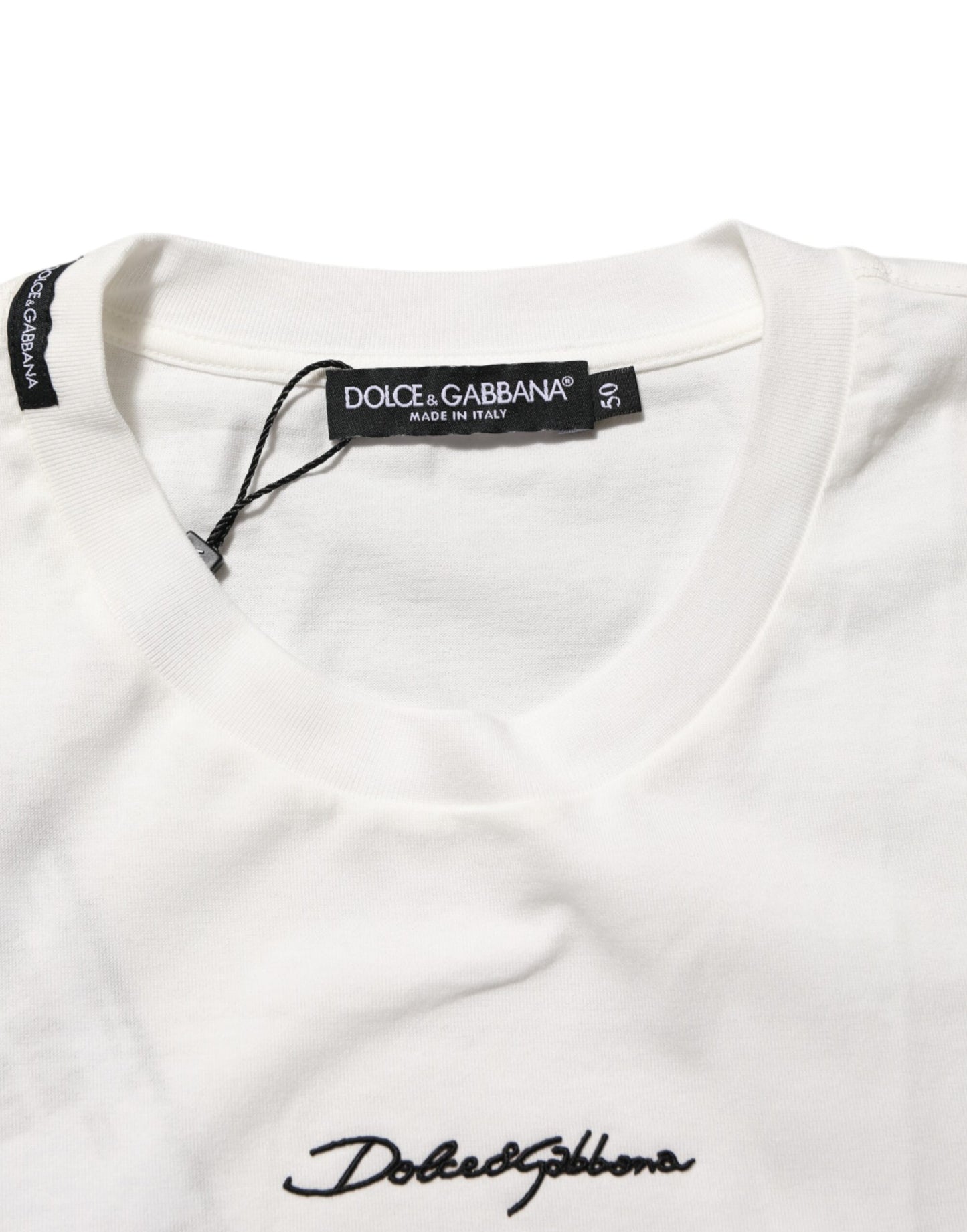 Dolce & Gabbana Weißes T-Shirt mit Rundhalsausschnitt und Logodruck aus Baumwolle für Männer