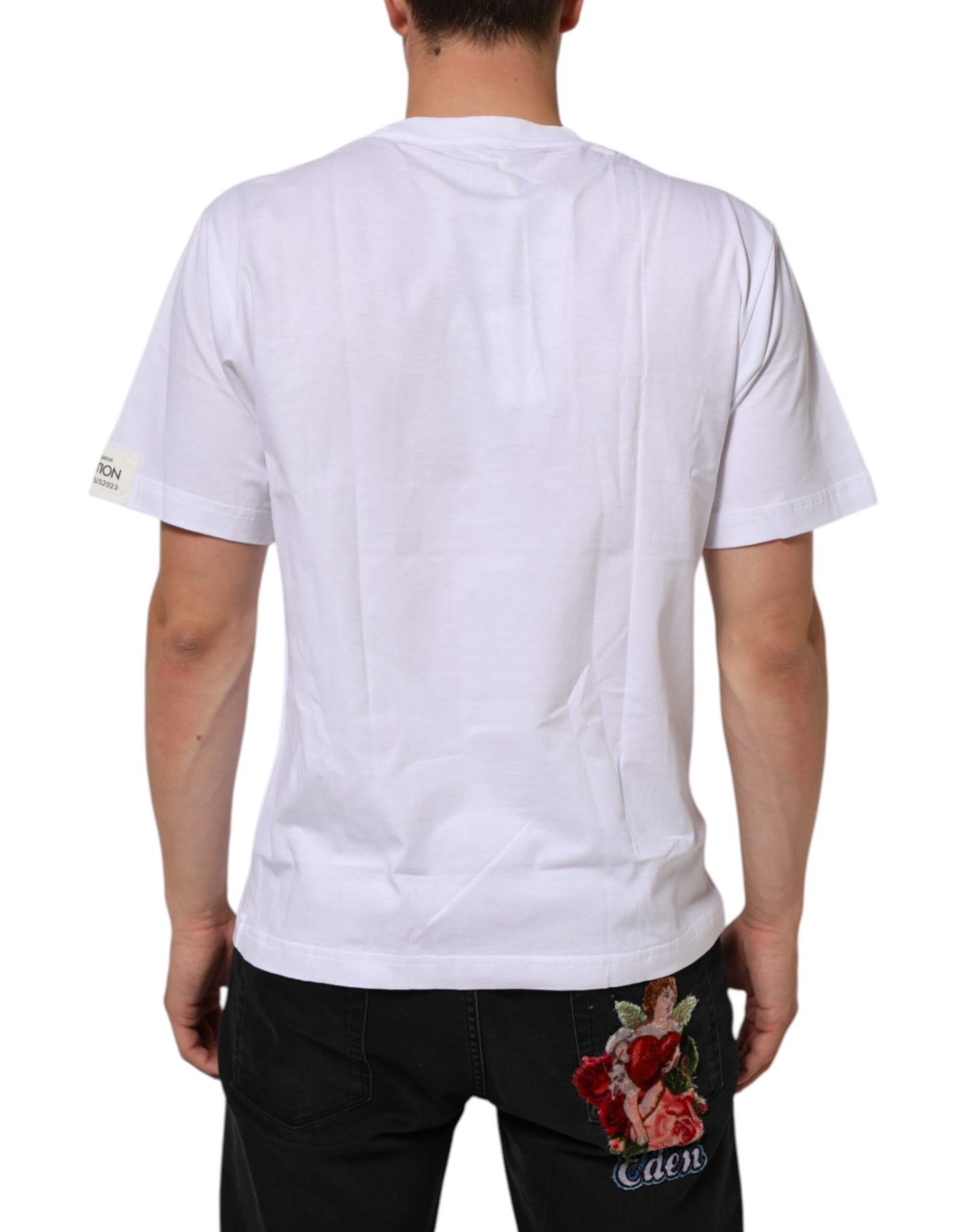 Dolce & Gabbana Weißes T-Shirt mit Rundhalsausschnitt aus Baumwolle mit Grafikdruck