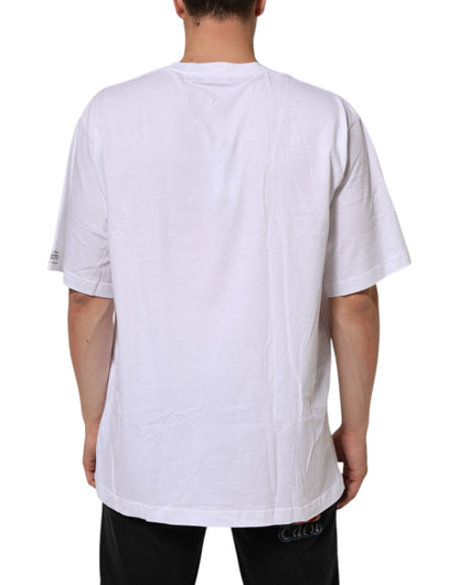 Dolce & Gabbana Weißes T-Shirt mit Rundhalsausschnitt aus Baumwolle mit Grafikdruck