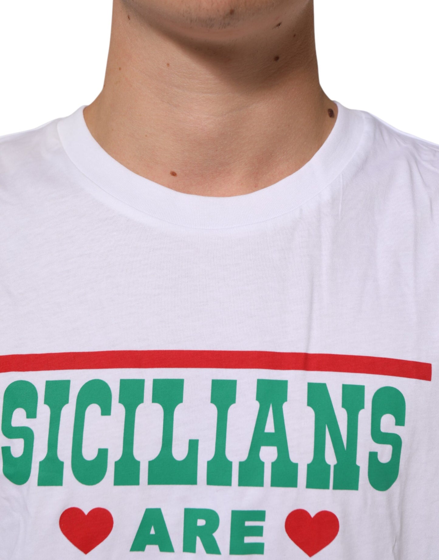 Dolce & Gabbana Weißes T-Shirt mit Rundhalsausschnitt aus Baumwolle mit Grafikdruck