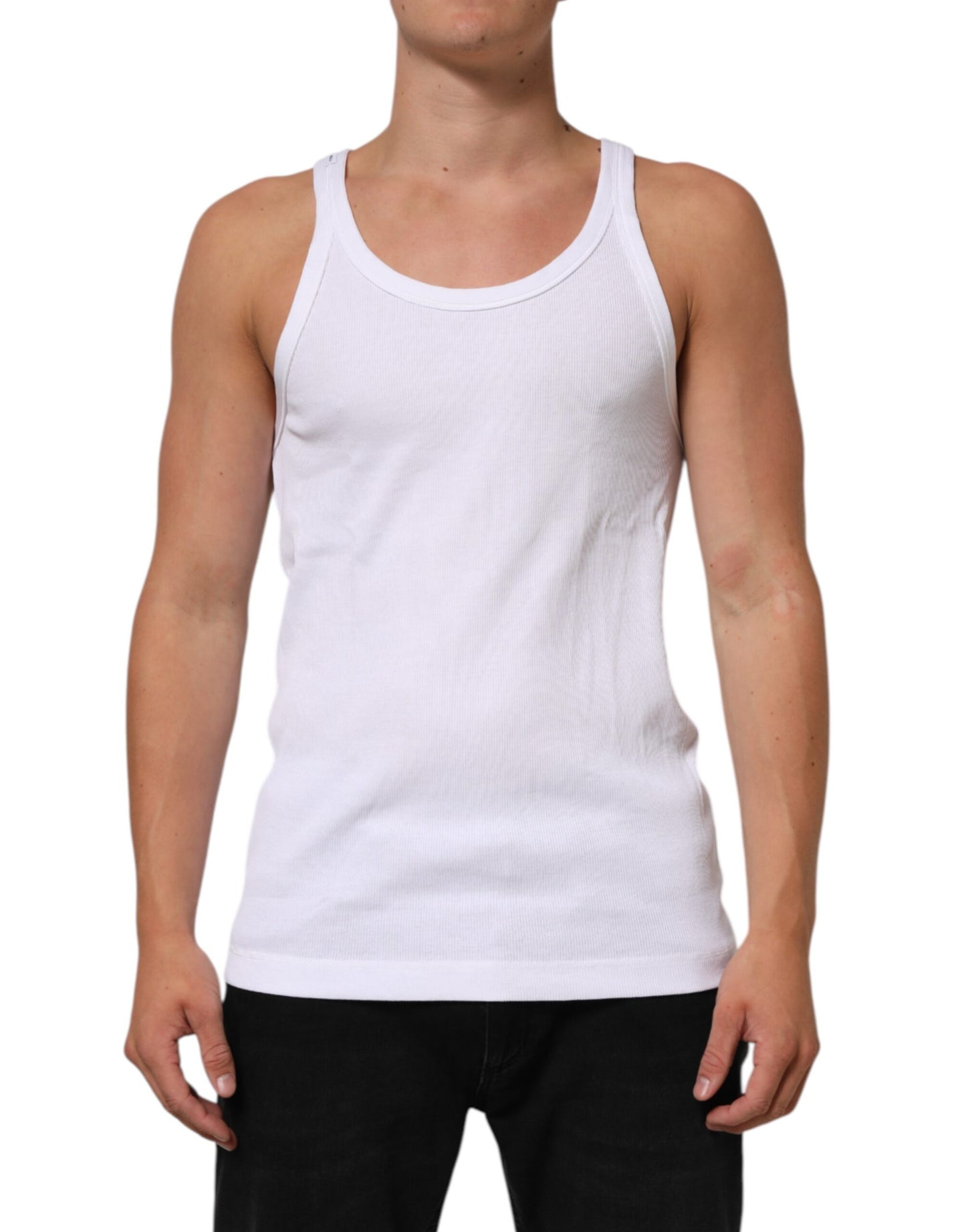 Dolce & Gabbana Weißes ärmelloses Tank-T-Shirt mit Rundhalsausschnitt
