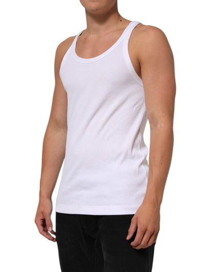 Dolce & Gabbana Weißes ärmelloses Tank-T-Shirt mit Rundhalsausschnitt