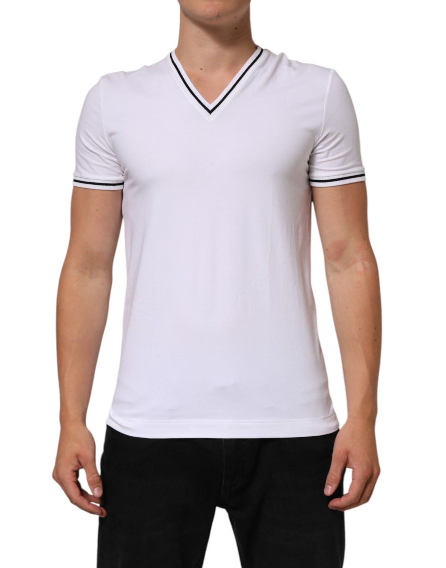 Dolce & Gabbana Weißes T-Shirt mit kurzen Ärmeln und tiefem V-Ausschnitt für Männer