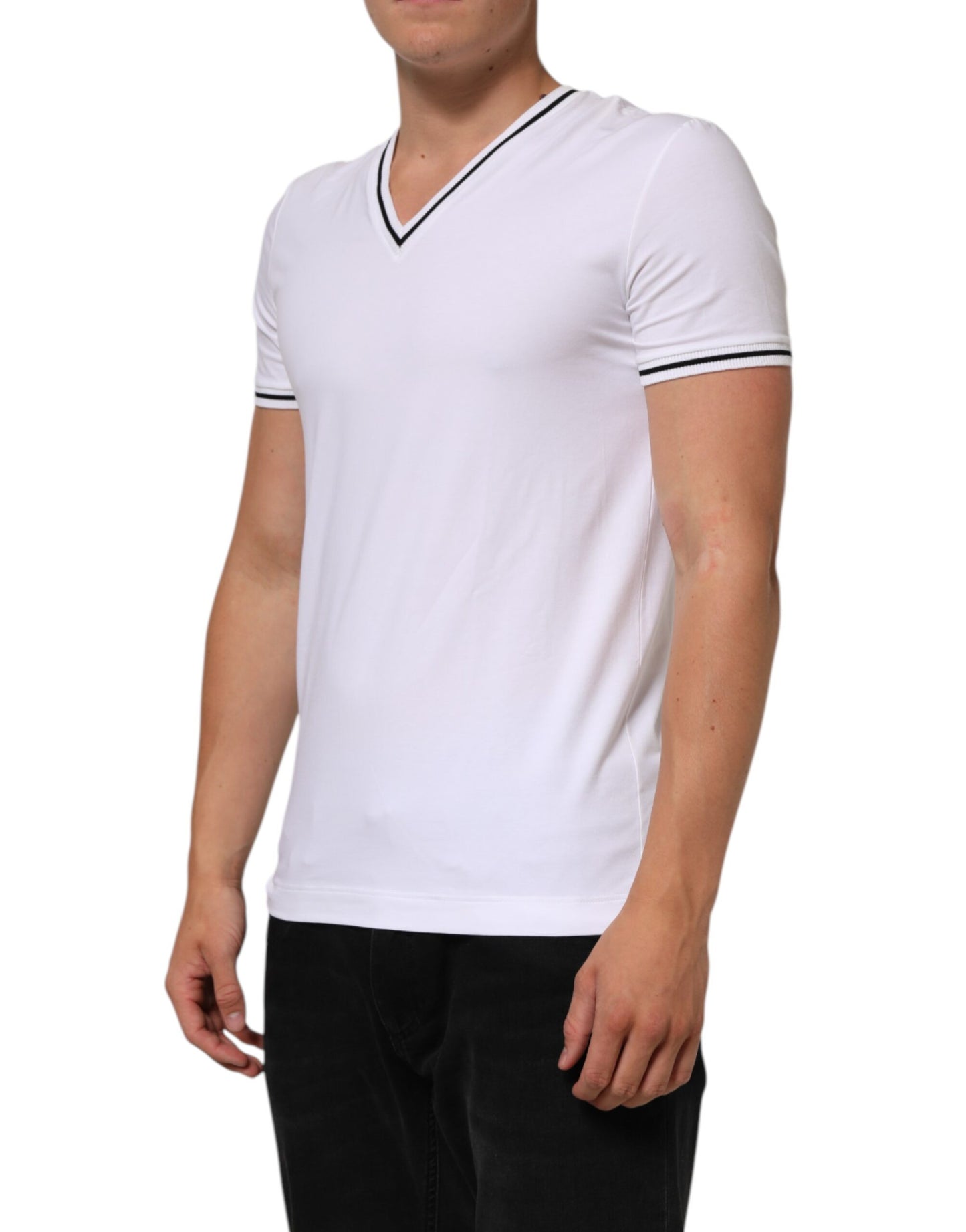 Dolce & Gabbana Weißes T-Shirt mit kurzen Ärmeln und tiefem V-Ausschnitt für Männer