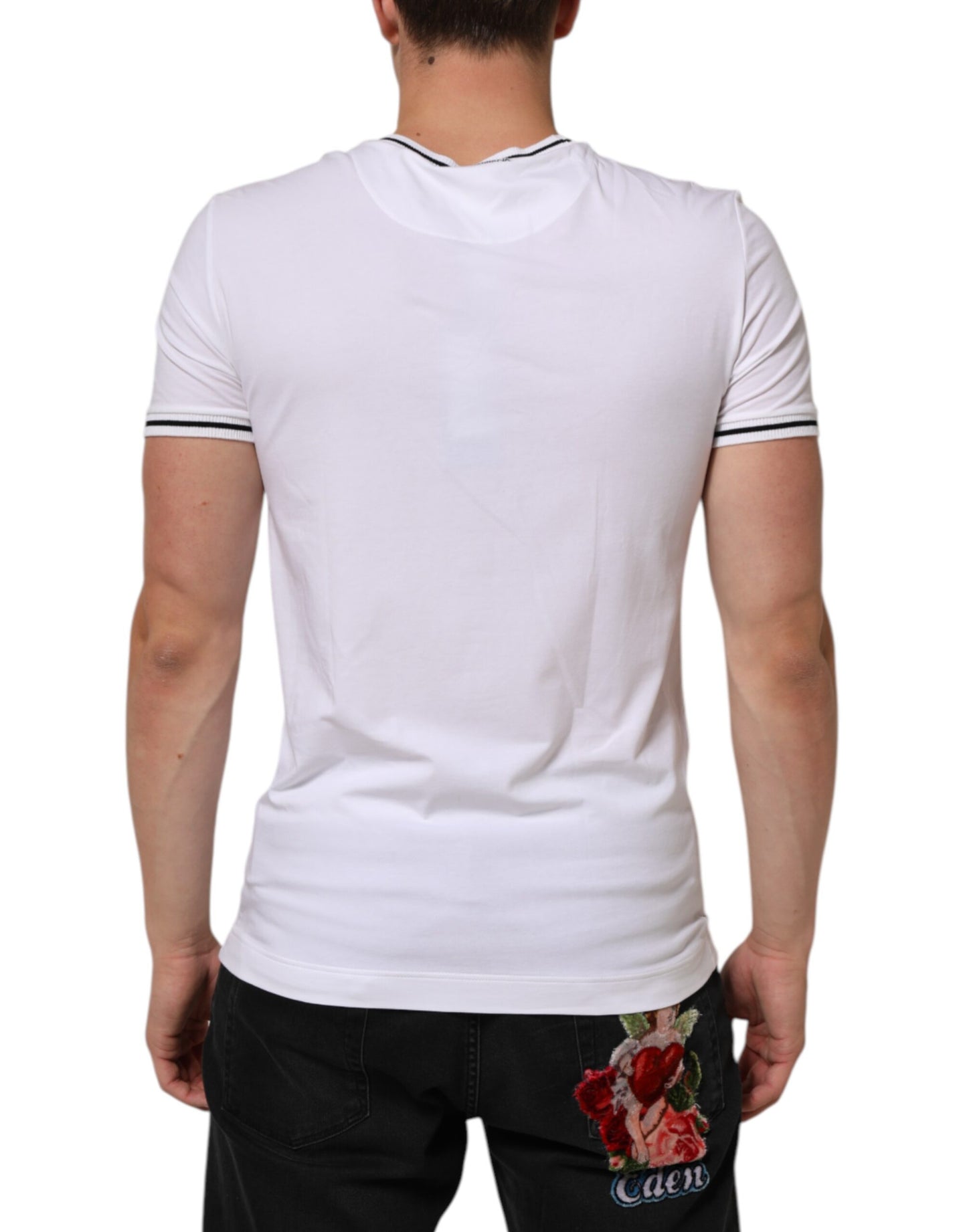 Dolce & Gabbana Weißes T-Shirt mit kurzen Ärmeln und tiefem V-Ausschnitt für Männer