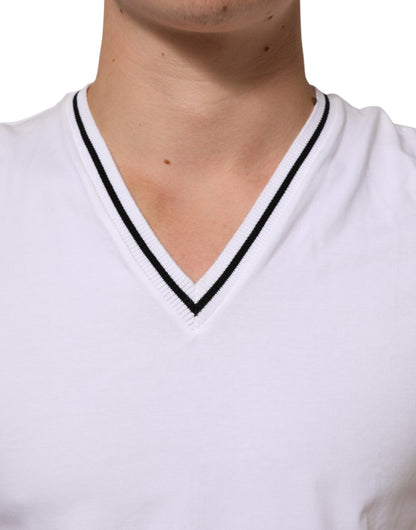 Dolce & Gabbana Weißes T-Shirt mit kurzen Ärmeln und tiefem V-Ausschnitt für Männer