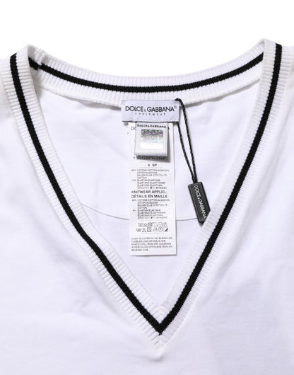 Dolce & Gabbana Weißes T-Shirt mit kurzen Ärmeln und tiefem V-Ausschnitt für Männer