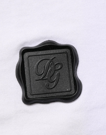 Dolce & Gabbana Weißes Baumwoll-Logo-Patch-T-Shirt mit V-Ausschnitt