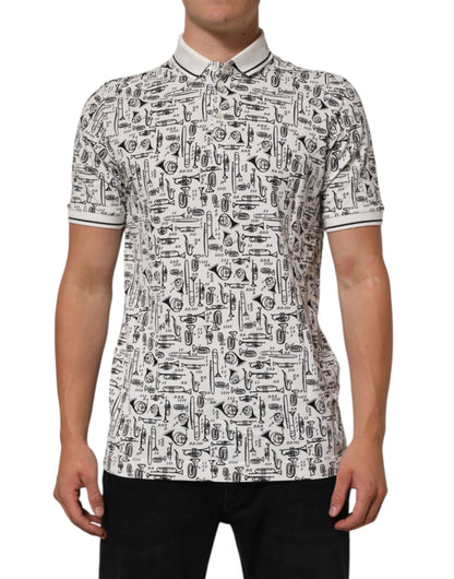 Dolce & Gabbana Weißes Polo-Shirt mit Musical-Druck und Kragen