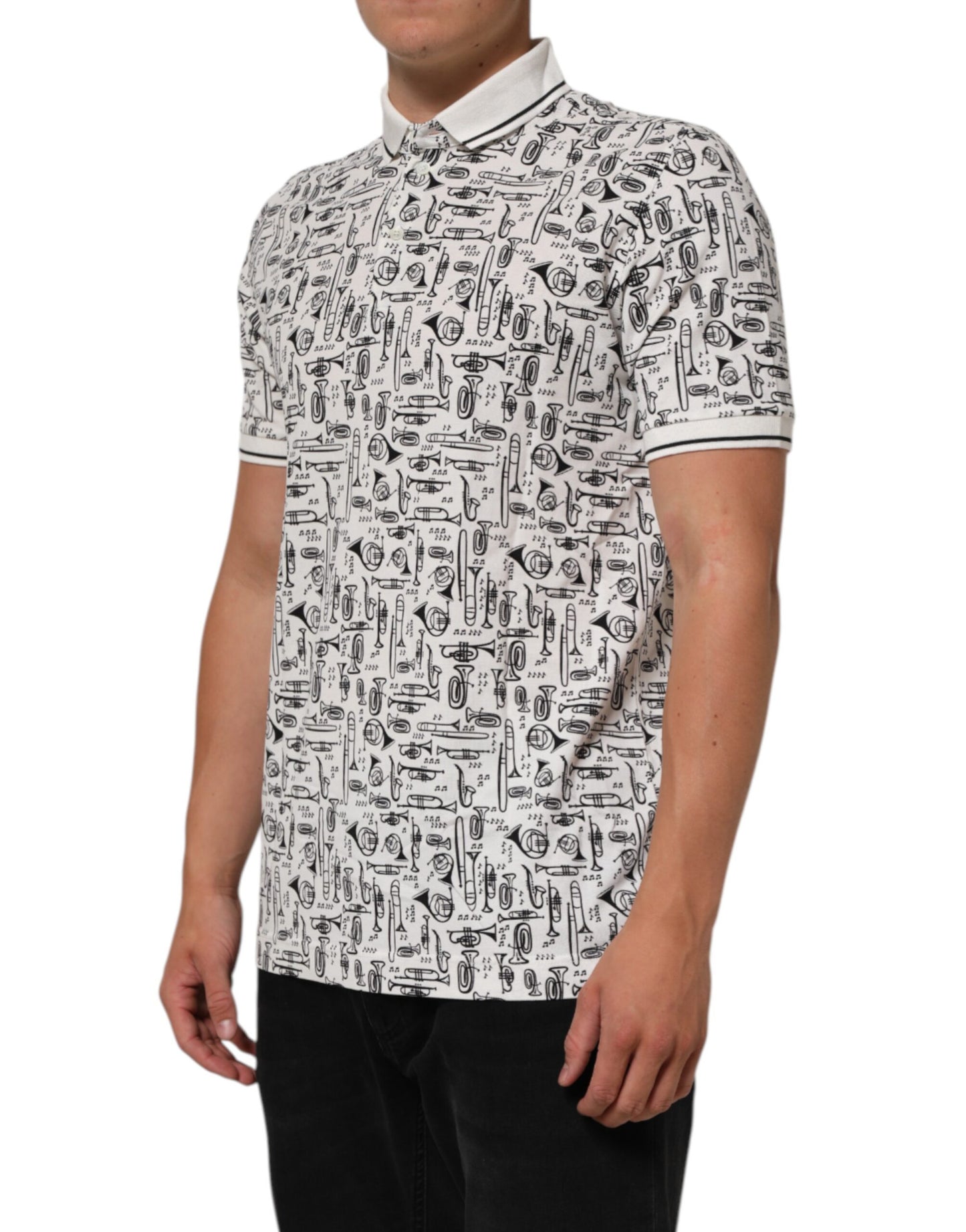 Dolce & Gabbana Weißes Polo-Shirt mit Musical-Druck und Kragen