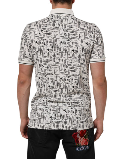 Dolce & Gabbana Weißes Polo-Shirt mit Musical-Druck und Kragen
