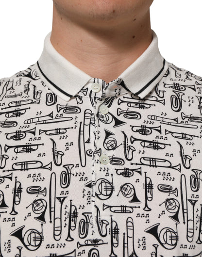 Dolce & Gabbana Weißes Polo-Shirt mit Musical-Druck und Kragen