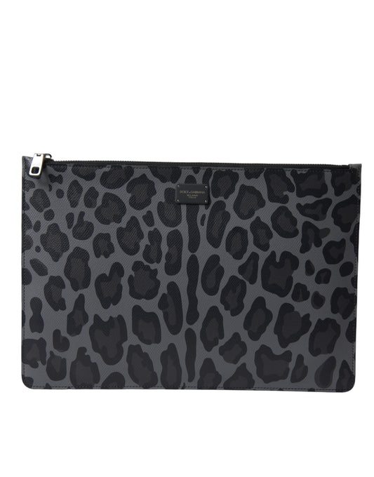 Dolce & Gabbana Multicolor Leopard Jacquard Logo Plaque Dokument Aktentasche Tasche
