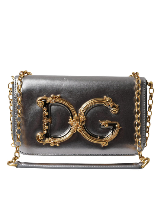 Dolce & Gabbana Metallic Silber Nappa Mini DG Mädchen Umhängetasche Borse
