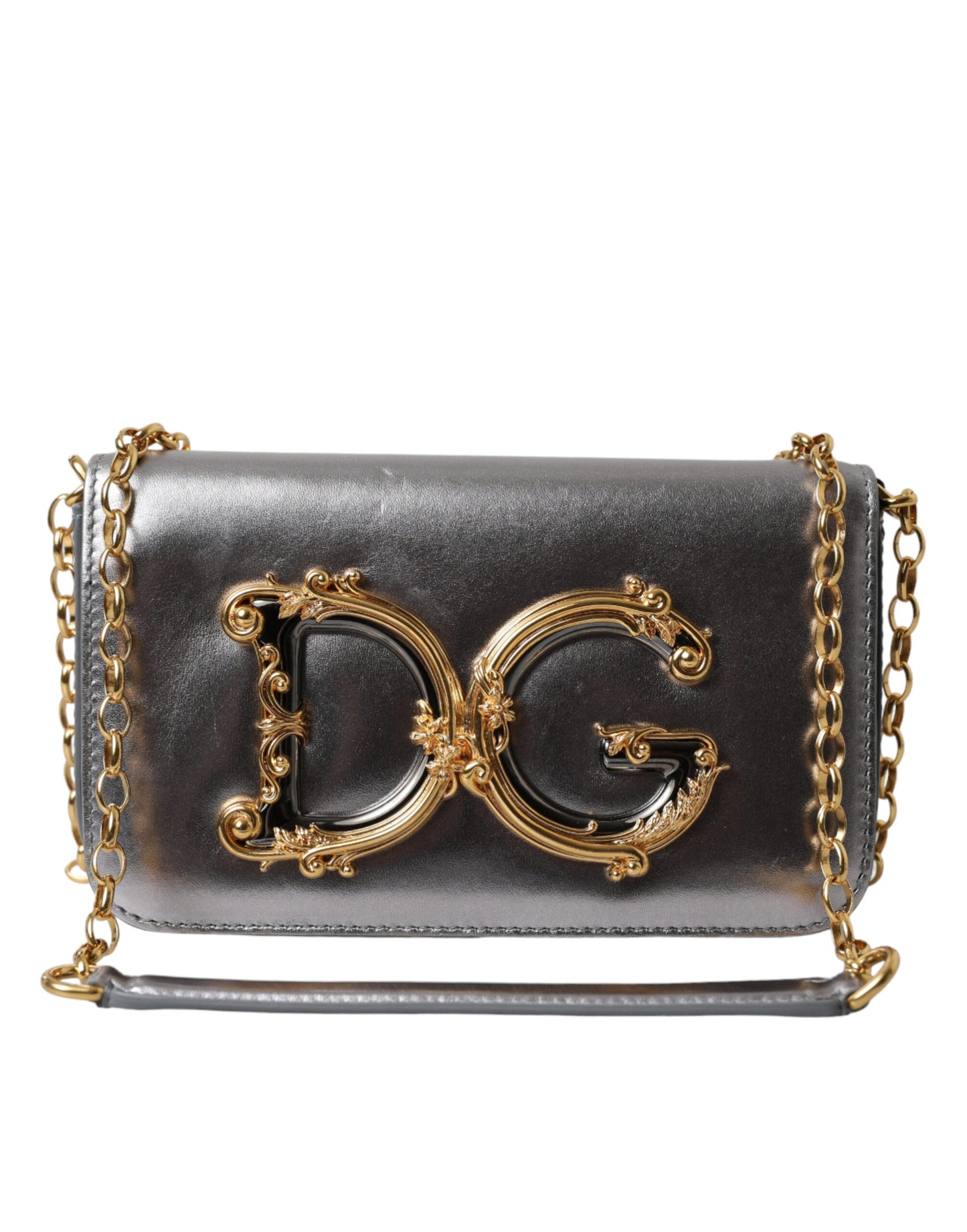 Dolce & Gabbana Metallic Silber Nappa Mini DG Mädchen Umhängetasche Borse