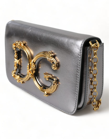 Dolce & Gabbana Metallic Silber Nappa Mini DG Mädchen Umhängetasche Borse