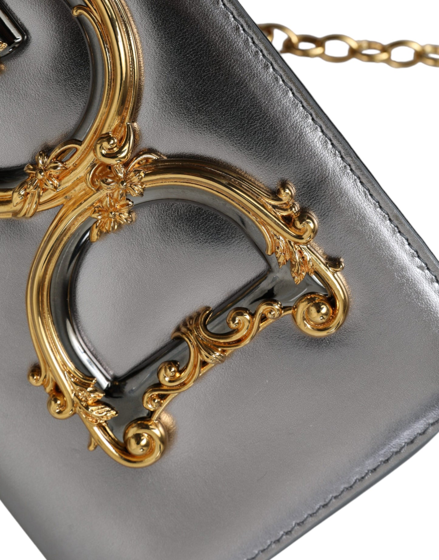 Dolce & Gabbana Metallic Silber Nappa Mini DG Mädchen Umhängetasche Borse