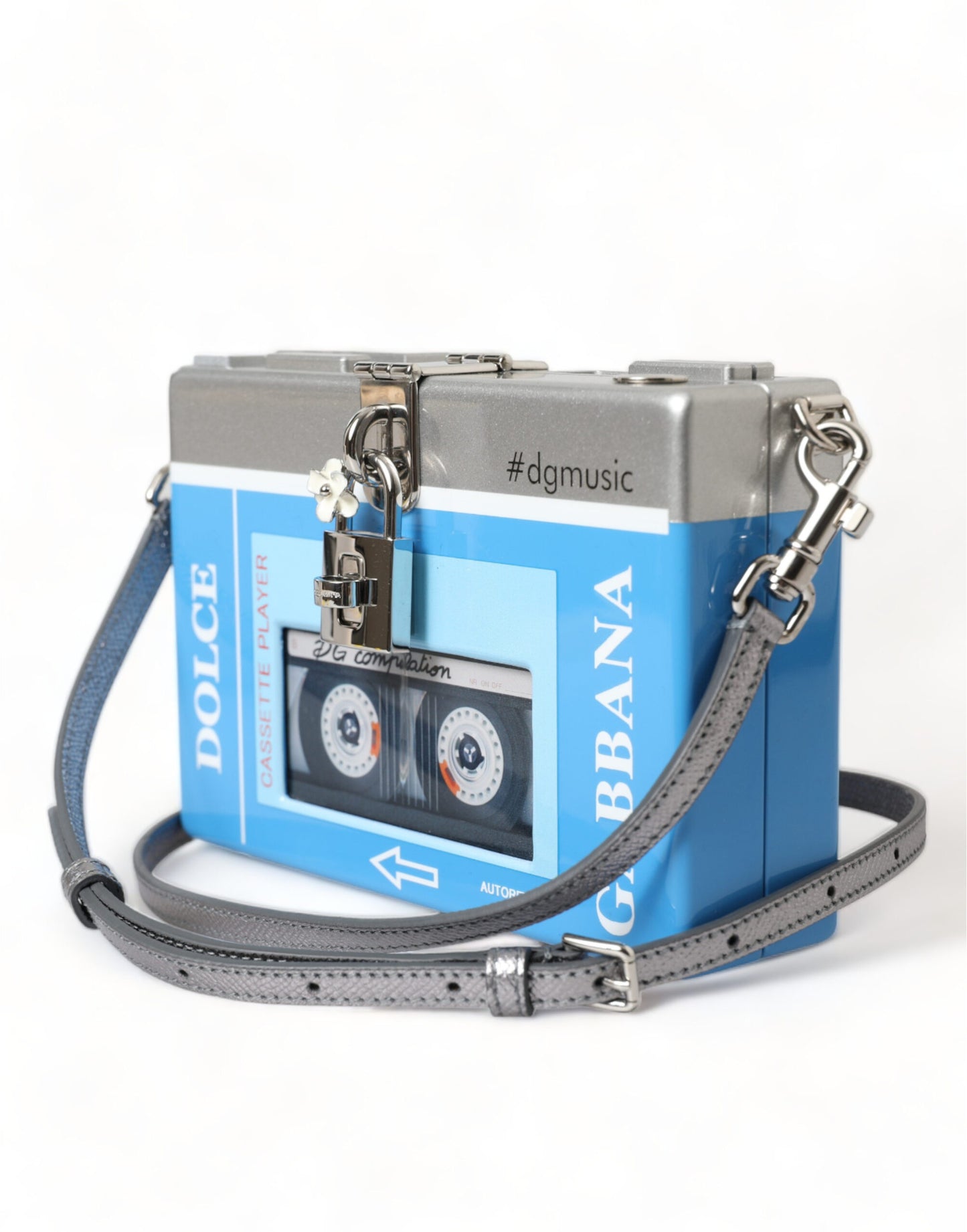 Dolce & Gabbana Blau Silber Holz Walkman Box Clutch Schulter Tasche Borse