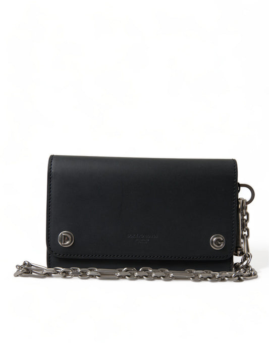 Dolce & Gabbana Schwarzes Leder mit Logoprägung Mini Bifold Wallet Borse Tasche