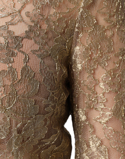 Dolce & Gabbana Goldfarbenes Minikleid mit floraler Spitze in A-Linie und Etui