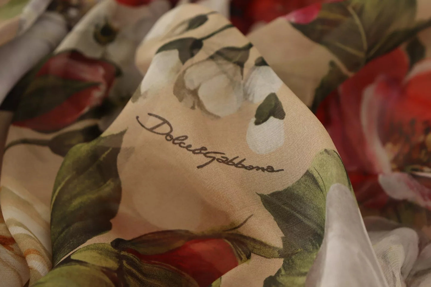 Dolce & Gabbana Beigefarbenes ärmelloses Minikleid in A-Linie mit Blumenmuster