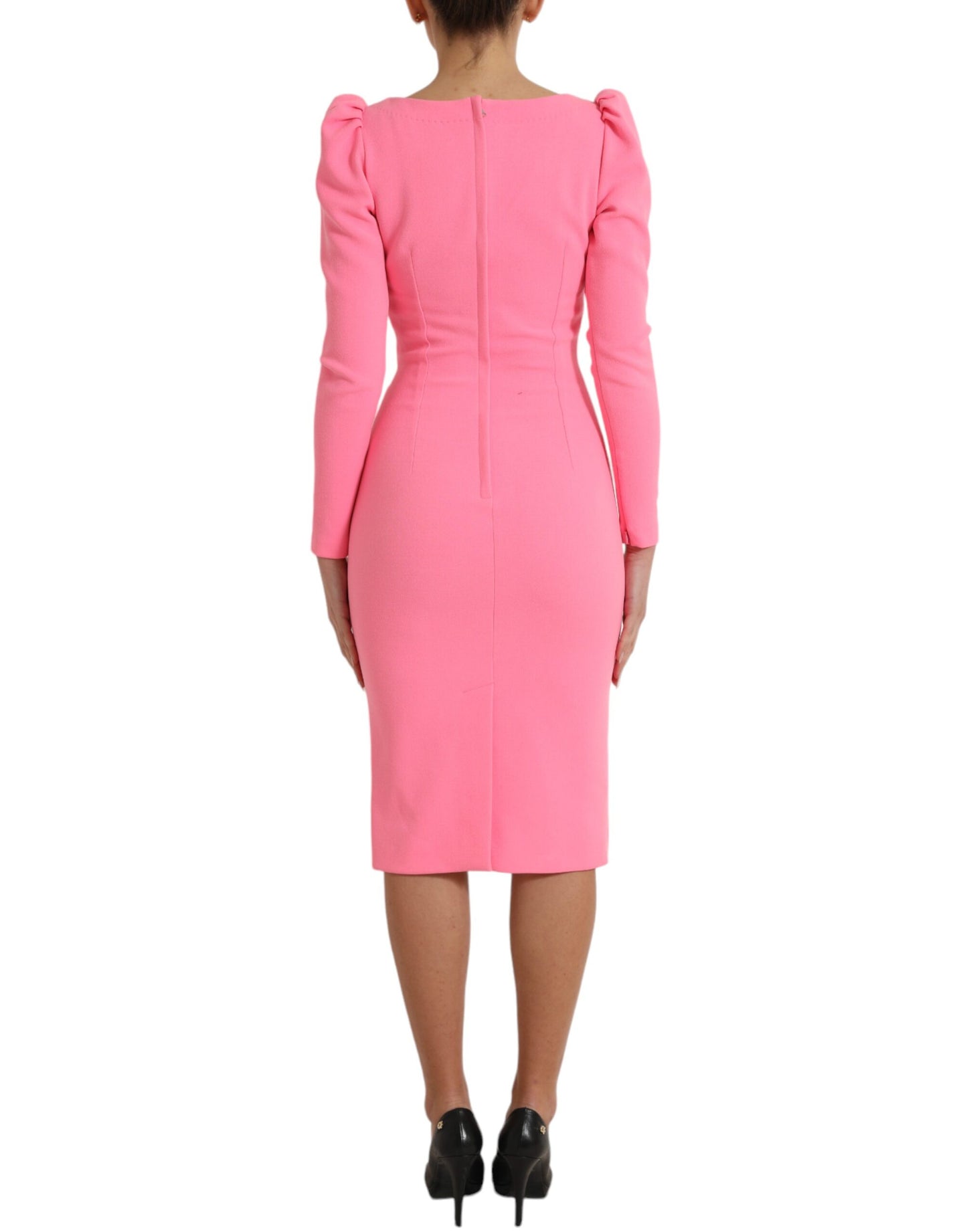 Dolce & Gabbana Rosa Polyester Langärmeliges Etuikleid Midikleid
