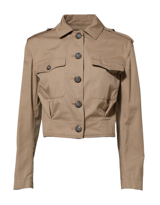 Dolce & Gabbana Beigefarbene Baumwolljacke mit Knopfleiste und verkürztem Schnitt
