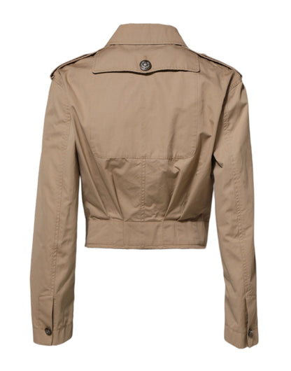Dolce & Gabbana Beigefarbene Baumwolljacke mit Knopfleiste und verkürztem Schnitt