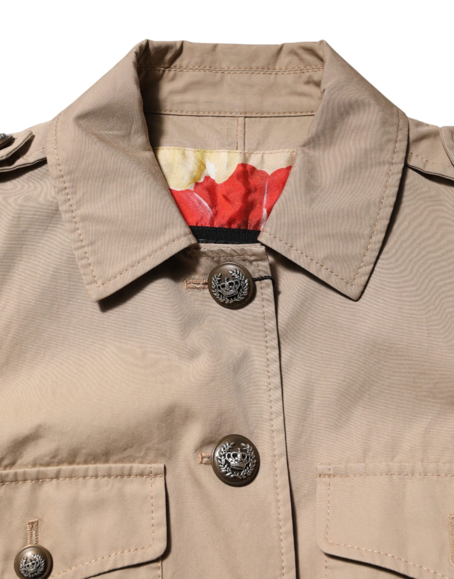 Dolce & Gabbana Beigefarbene Baumwolljacke mit Knopfleiste und verkürztem Schnitt