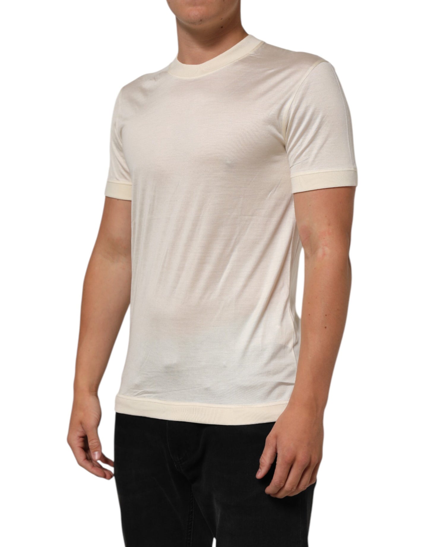 Dolce & Gabbana Weißes Seiden-T-Shirt mit Rundhalsausschnitt und kurzen Ärmeln