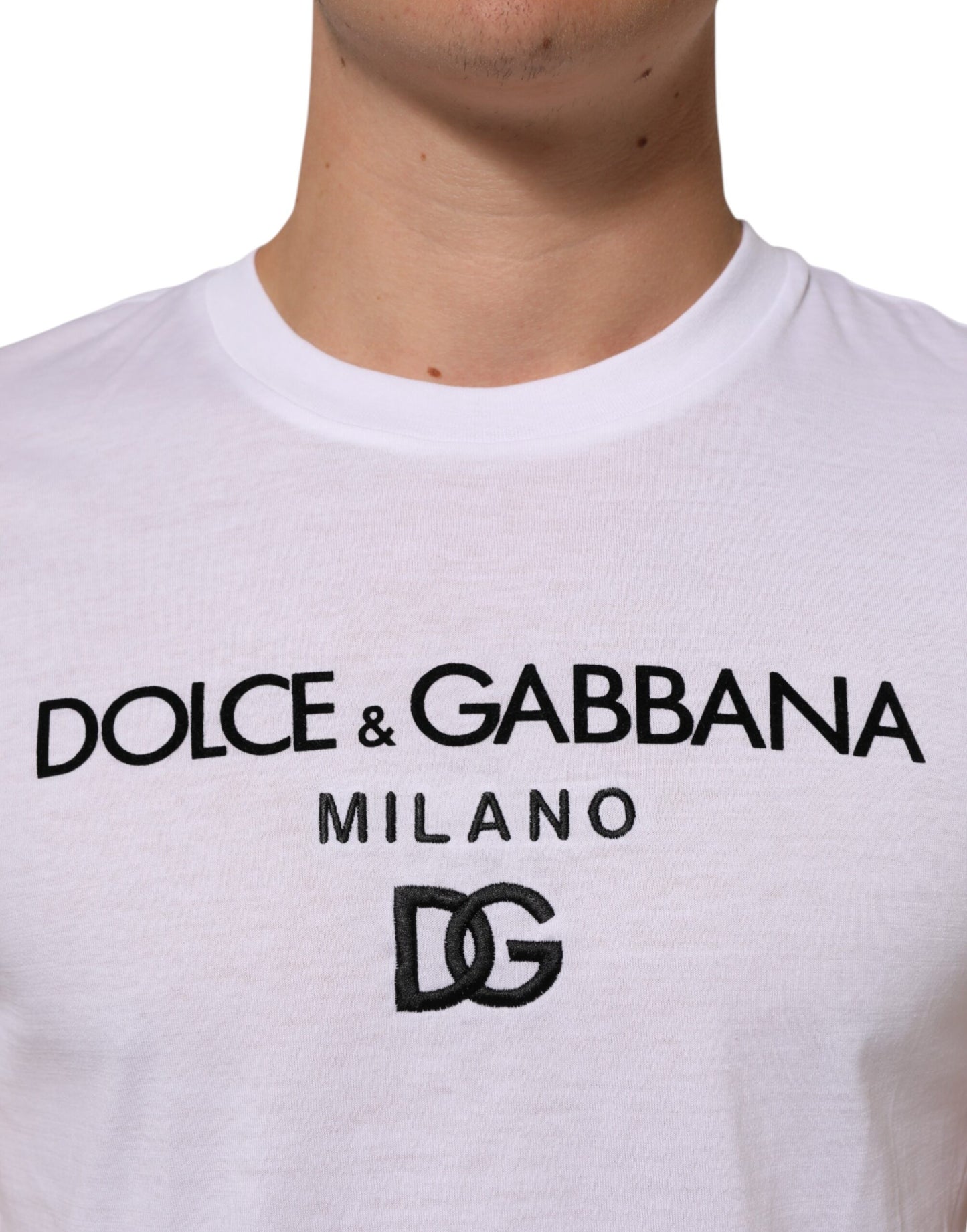 Dolce & Gabbana Weißes Logo Print Baumwolle Männer T-Shirt mit Rundhalsausschnitt