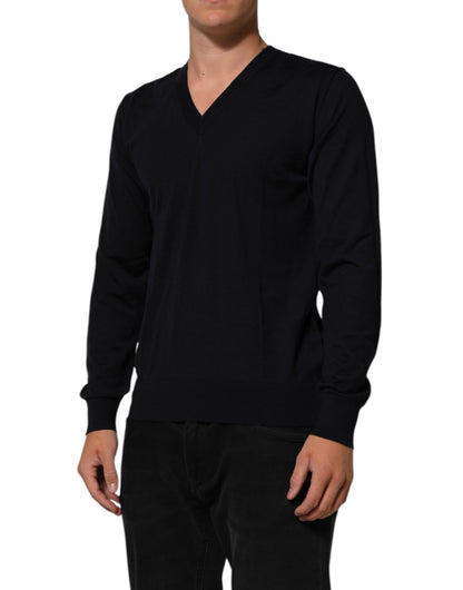 Dolce & Gabbana Schwarzer Kaschmir-Strickpullover mit V-Ausschnitt
