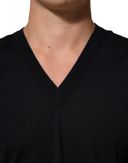 Dolce & Gabbana Schwarzer Kaschmir-Strickpullover mit V-Ausschnitt