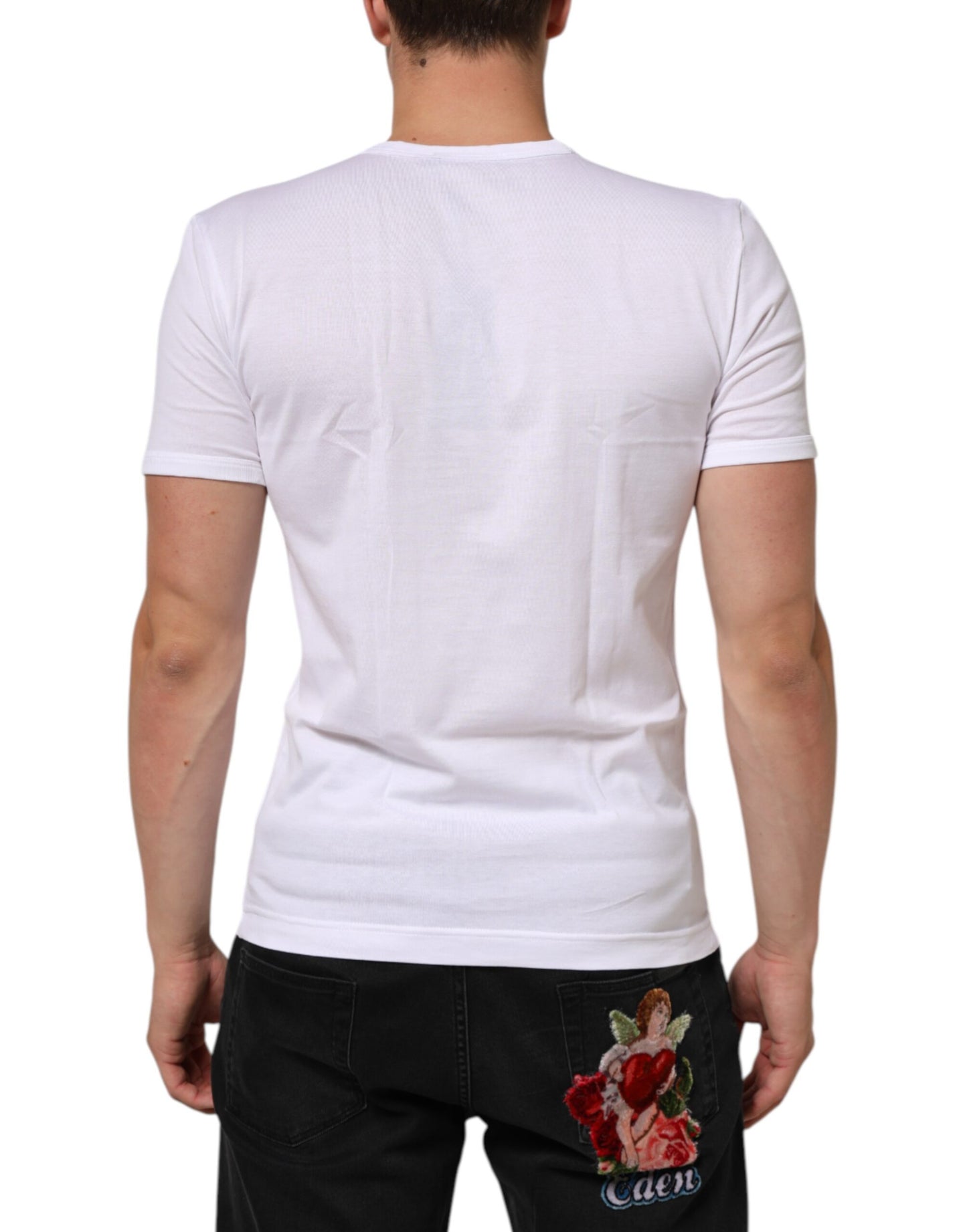 Dolce & Gabbana Weißes Baumwoll-T-Shirt mit V-Ausschnitt und kurzen Ärmeln