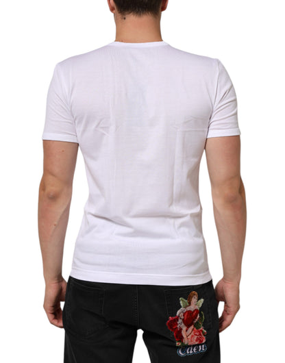 Dolce & Gabbana Weißes Baumwoll-T-Shirt mit V-Ausschnitt und kurzen Ärmeln