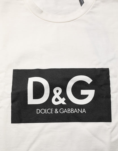 Dolce & Gabbana Weißes Logo Print Baumwolle Rundhalsausschnitt Männer T-Shirt