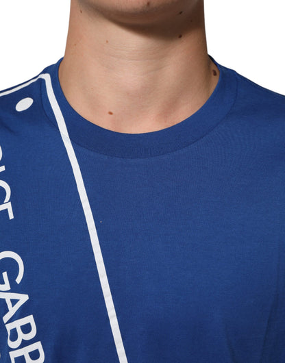 Dolce & Gabbana Blaues Logo Print Baumwolle Rundhalsausschnitt Männer T-Shirt