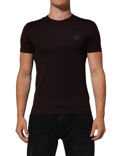 Dolce & Gabbana Braunes Logo-Plakette Baumwolle T-Shirt mit Rundhalsausschnitt