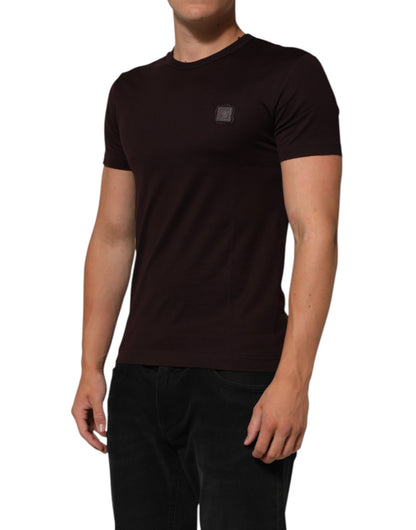 Dolce & Gabbana Braunes Logo-Plakette Baumwolle T-Shirt mit Rundhalsausschnitt