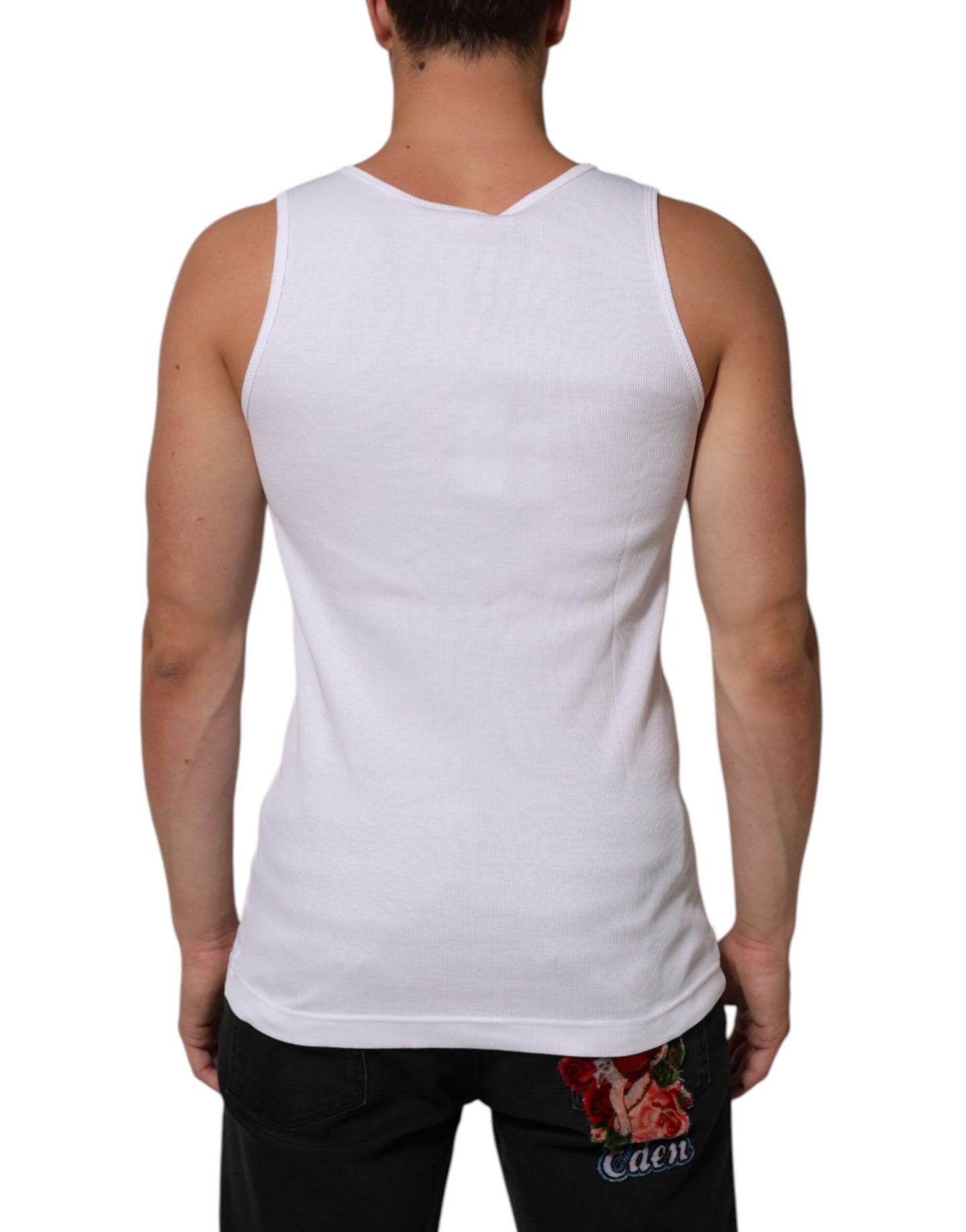 Dolce & Gabbana Weißes Baumwolle Kette Halskette Tank Top T-Shirt