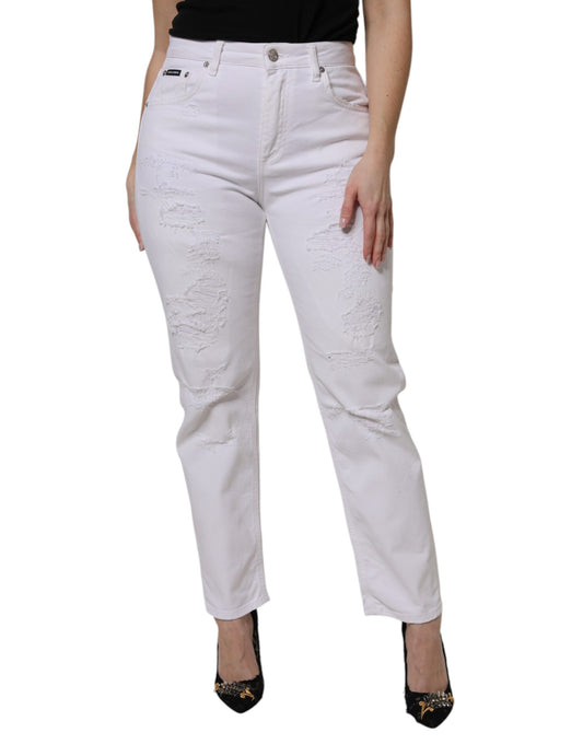 Dolce & Gabbana Weiße zerfetzte BOYFRIEND Denim-Jeans aus Baumwolle