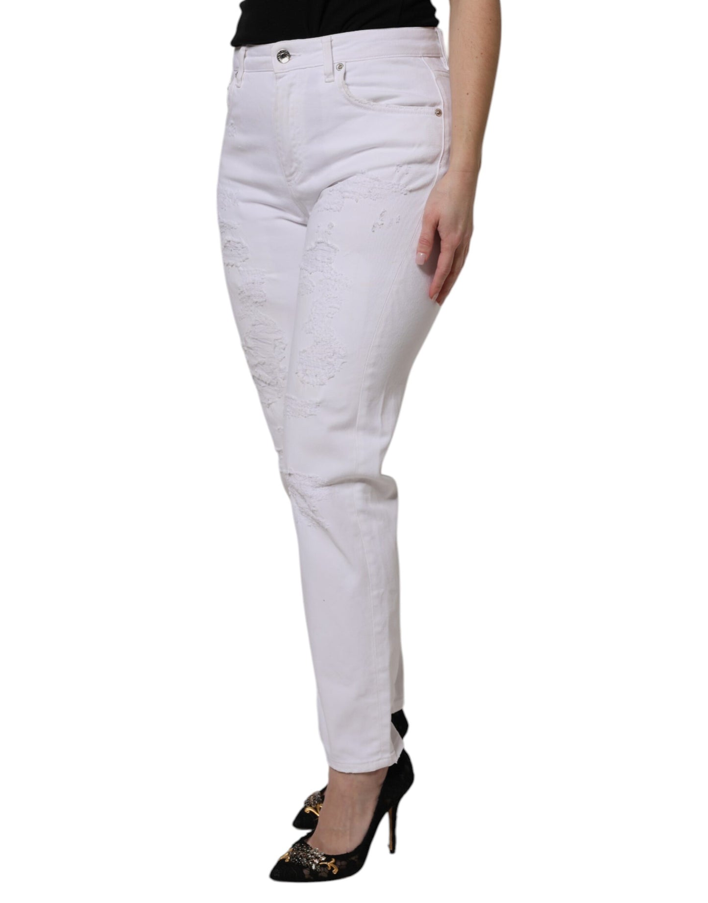 Dolce & Gabbana Weiße zerfetzte BOYFRIEND Denim-Jeans aus Baumwolle