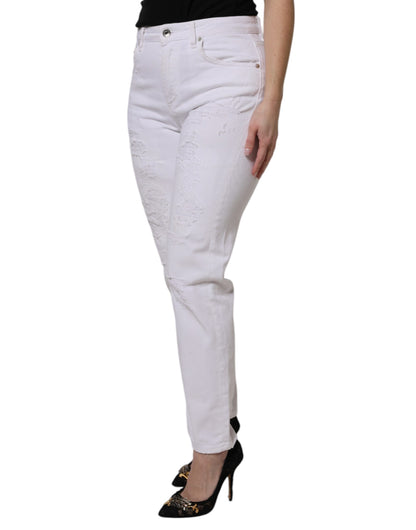 Dolce & Gabbana Weiße zerfetzte BOYFRIEND Denim-Jeans aus Baumwolle
