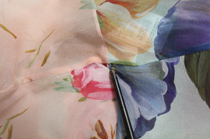 Dolce & Gabbana Multicolor Floral Patchwork Seide Ascot Kragen Top
