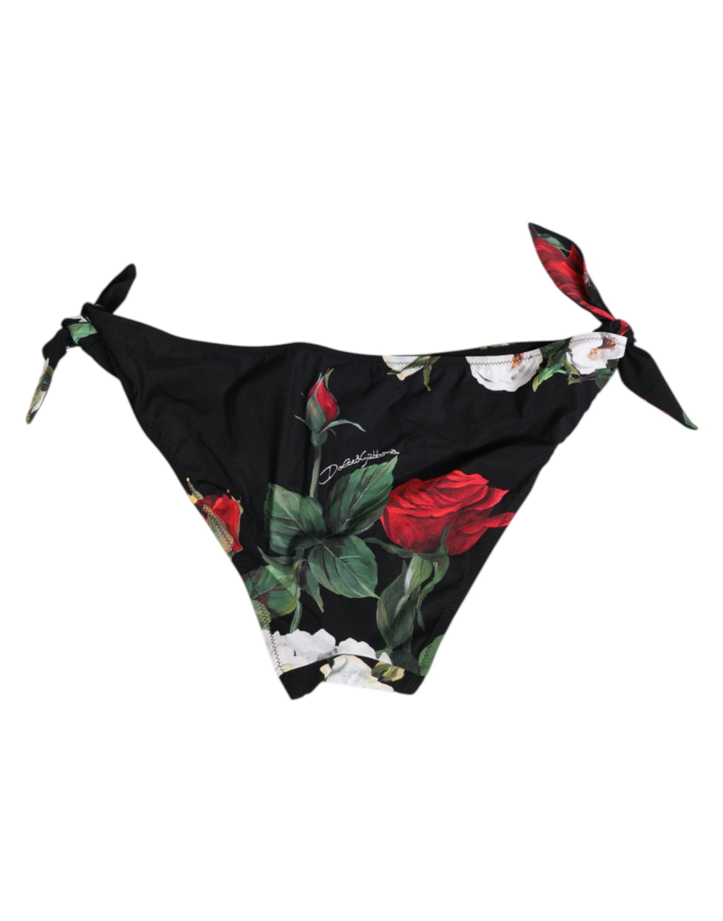 Dolce & Gabbana Schwarzes Bikini-Unterteil mit Blumenmuster und seitlicher Bindung Badebekleidung